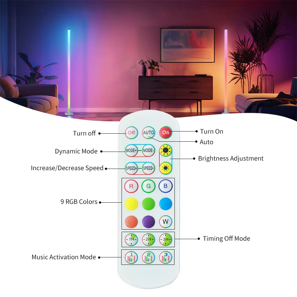 RGB LED Floor Lamp Remote & APP Control Music Sync Corner Lighting Modern Mood Lighting for Bedroom Living Room Gaming Decor